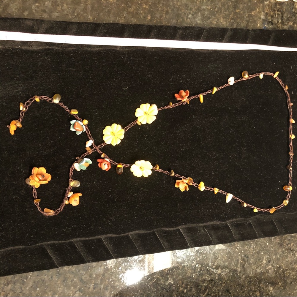Leather flower necklace chain